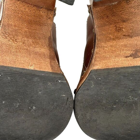 MIA Wooden Clogs Mules Y2K Brown Distressed Leather Womens US Size 7 Chunky Heel - Picture 11 of 14